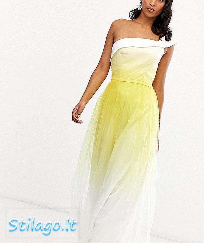 Chi Chi Londra bir omuz maksi tül elbise sarı daldırma boya etkisi