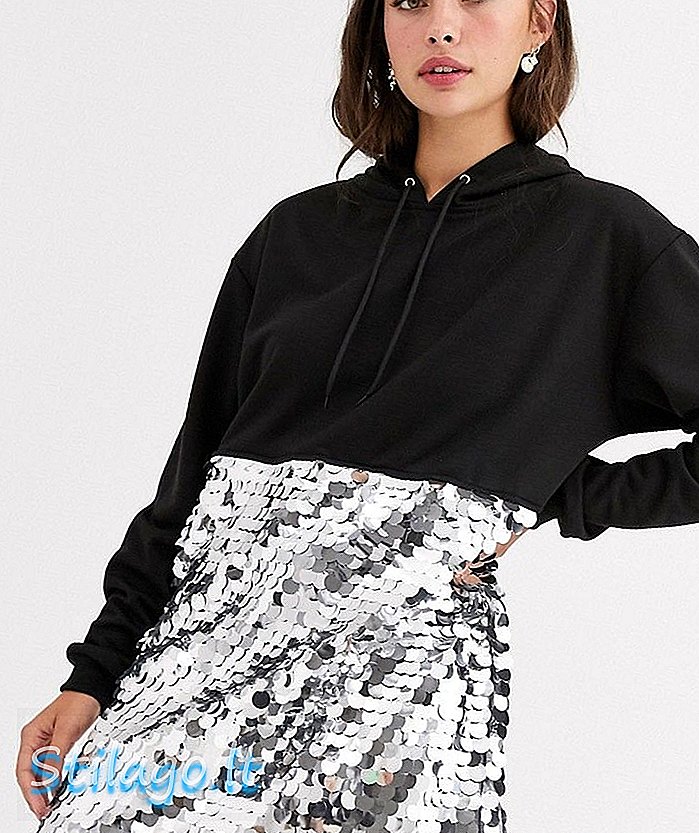 Daisy Street överdimensionerad hoodie klänning i paljett-svart