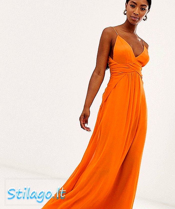 Рокля ASOS DESIGN cami maxi с мека многопластова пола и разкроена елече-оранжево