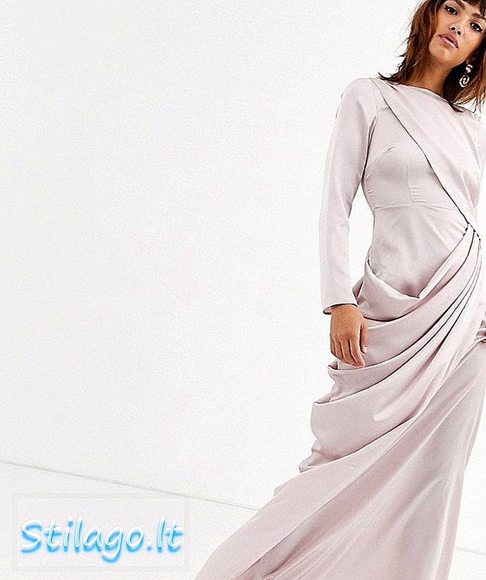 ASOS DESIGN σατέν maxi φόρεμα με επένδυση από λεπτομέρεια-Γκρι