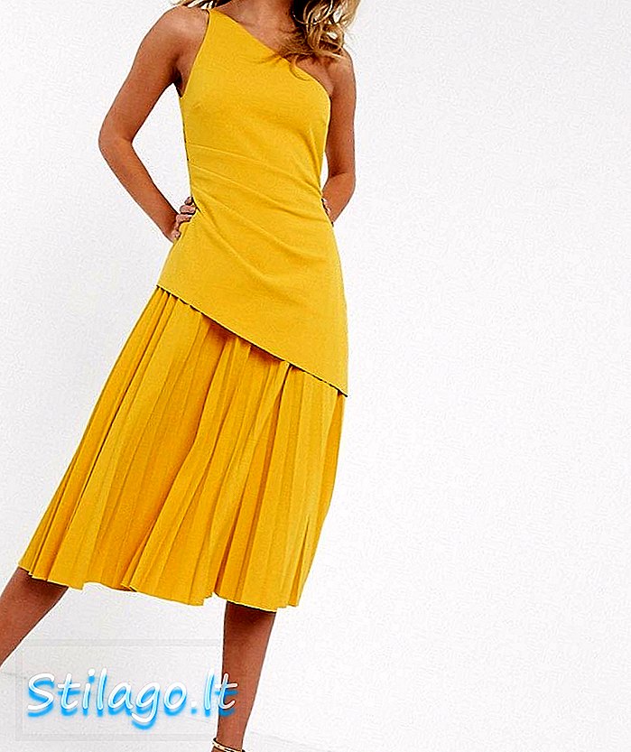 ASOS ڈیزائن ایک کندھے کی خوشبو والی اسکرٹ مڈی لباس-پیلے رنگ