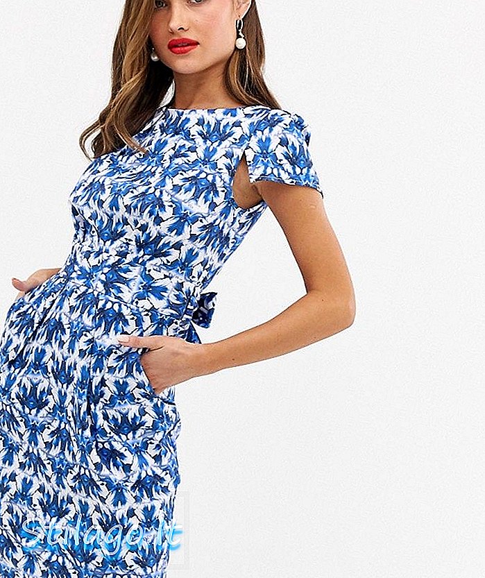 Closet London Cap Sleeve Wiggle Φόρεμα σε μπλε κόσμημα εκτύπωσης-Multi