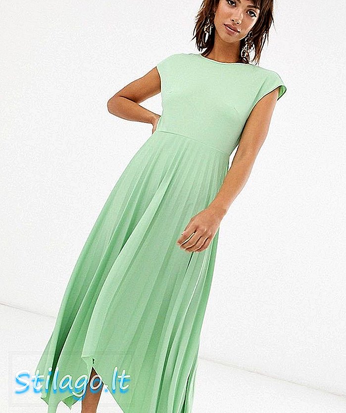 ASOS DESIGN - שמלת midi אחורית עם חצאית אסימטרית קפלים - ירוק