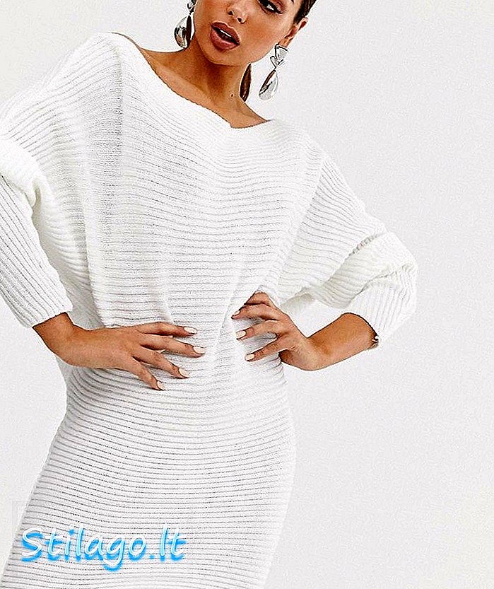 ASOS DESIGN ripple off shoulder jumper dress-White