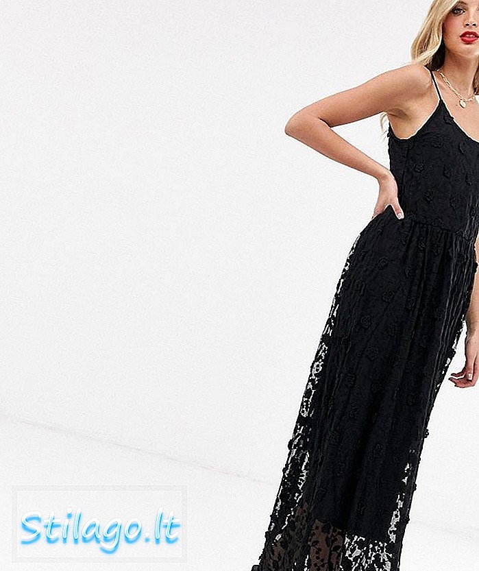 Vero Moda texturou vyšívaný cami maxi dress-Black