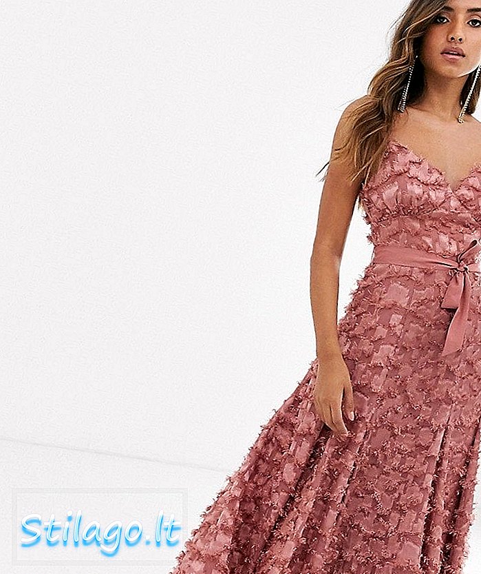 Forever U midi-kjole med frynsende 3D-fabrikasjon i støvete rosa-rosa
