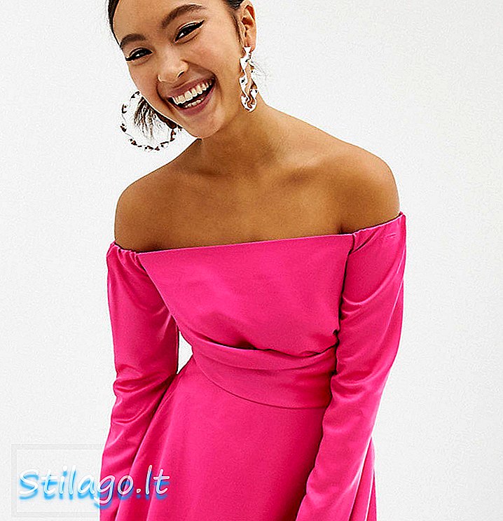 COLLUSION 오프 숄더 트위스트 프론트 스케이터 드레스-핑크