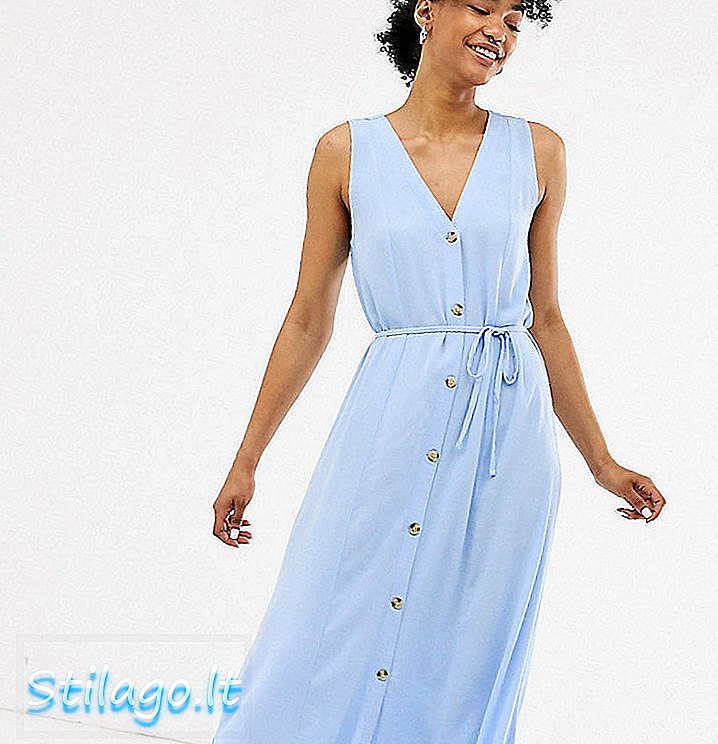 Monki mouwloze midi-jurk met knopen in blauw