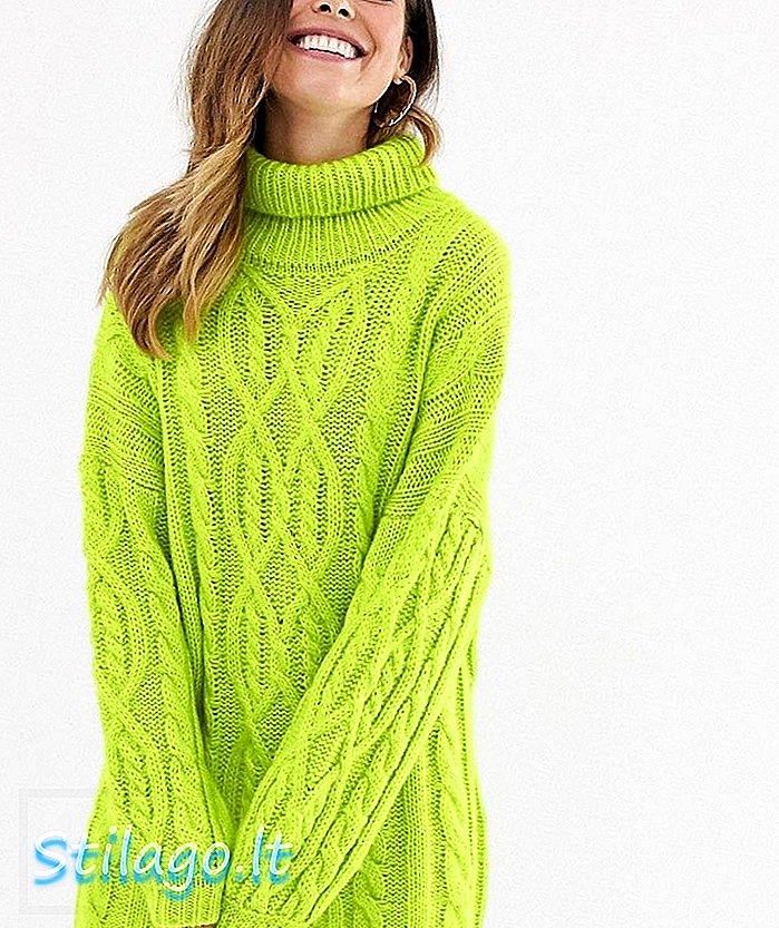 Moon River limetkový kábel pletený sveter, zelený