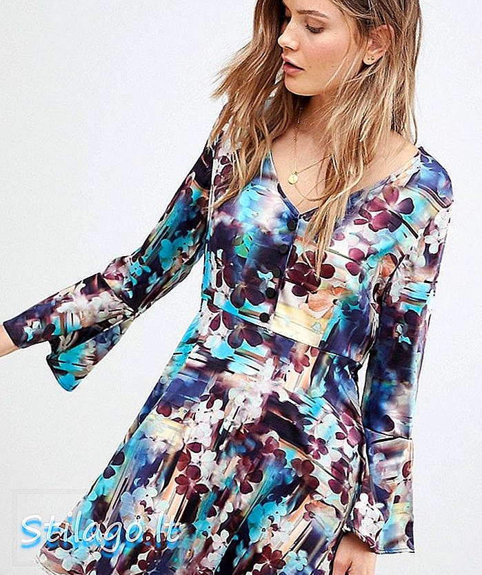 Лавандовое абстрактное платье с цветочным принтом и рукавами-мульти