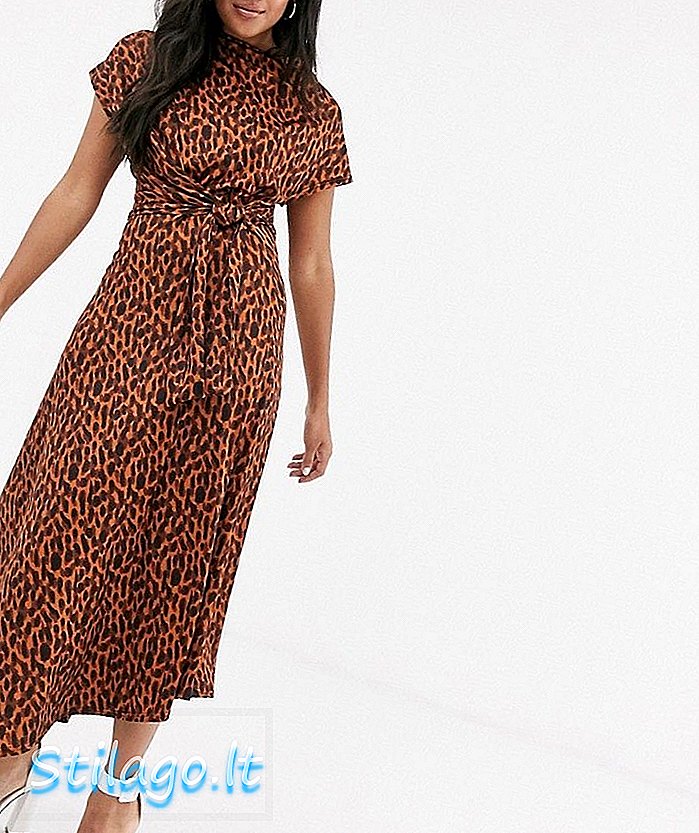 ASOS DESIGN Vestit midi a cintura de colló de collar en tòquil-estampat Multi