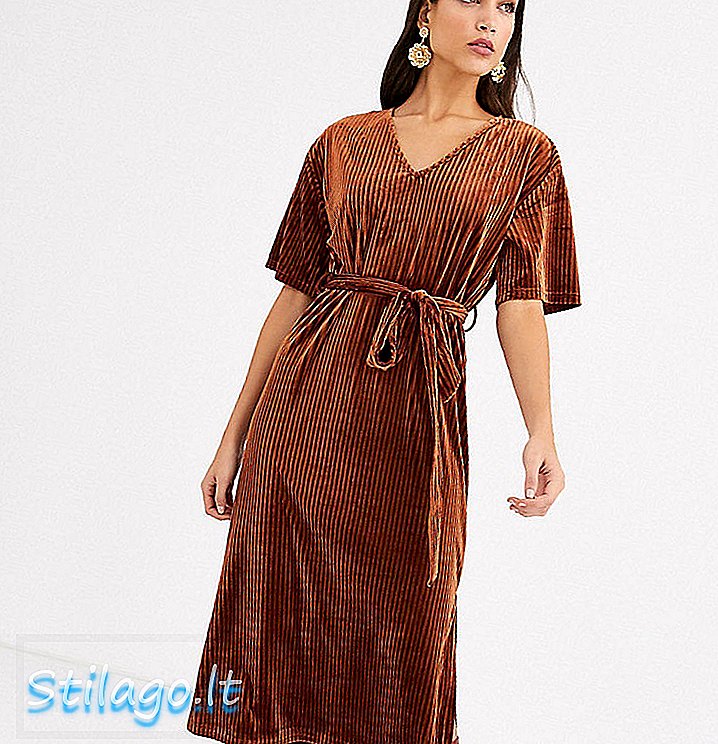 Гламурозна висока миди хаљина у текстилној тканини-Тан