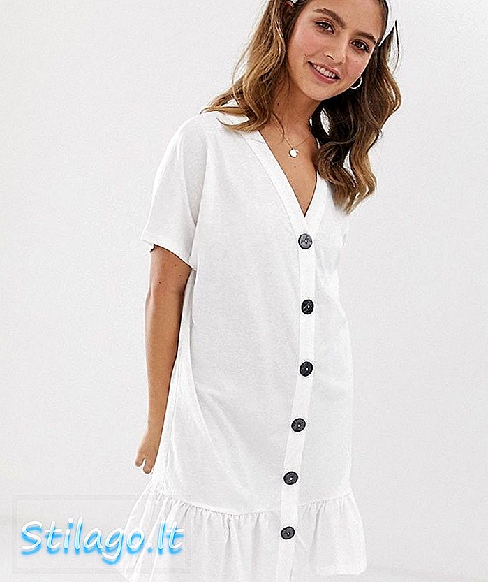 ASOS TASARIM düğmesi, etek ucu beyaz, beyaz mini elbise