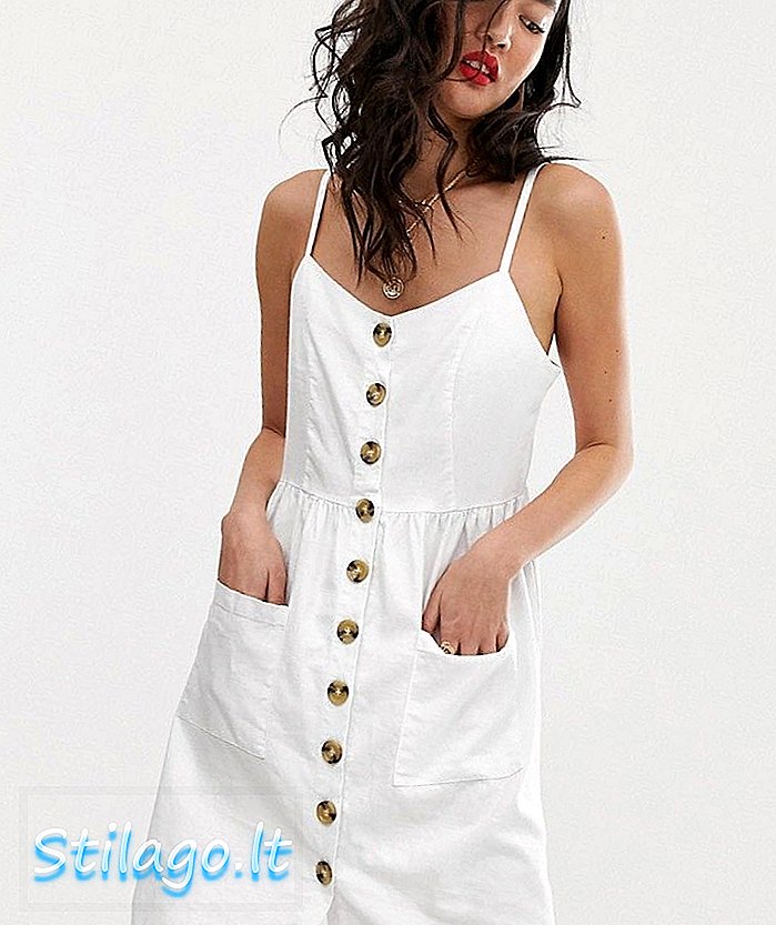 سفید رنگ میں ن کے ڈی کے لنن بٹن کا سامنے والا لباس