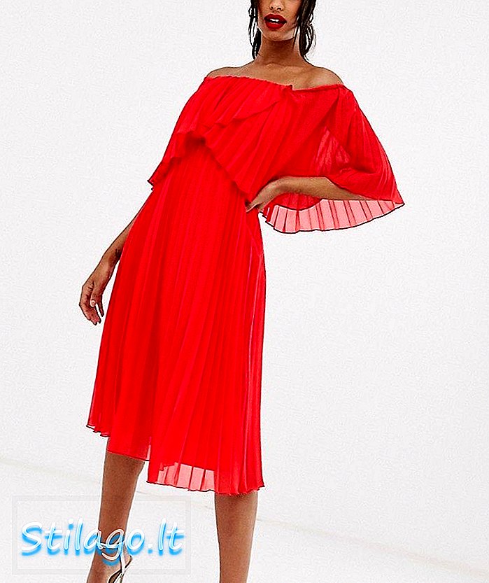 ASOS DESIGN lipit bandeau midi dress dengan double layer-Red
