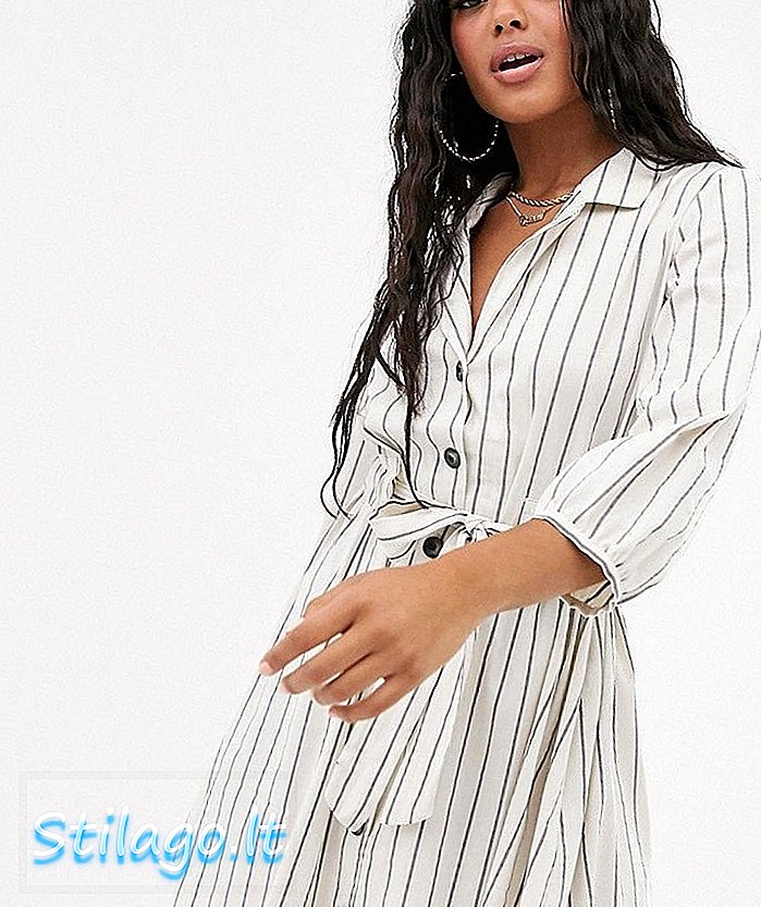 ASOS DESIGN - Mini robe chemise boutonnée avec taille froncée à rayures - Multi