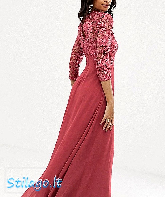 Малка рокля с дълги ръкави плетене на една кука макси-розово