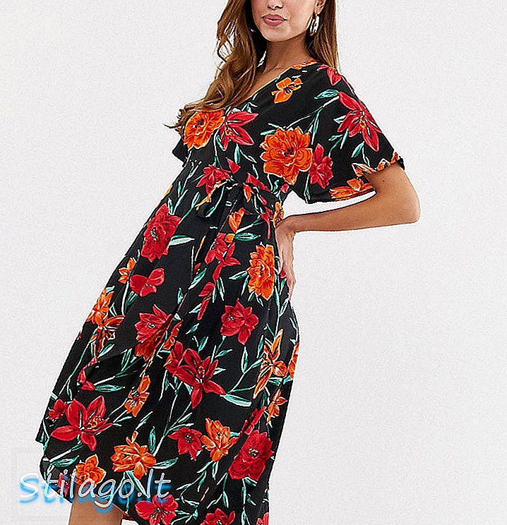 Influence Maternity kimono μανίκι περιτυλίγματος σε floral εκτύπωση-Μαύρο