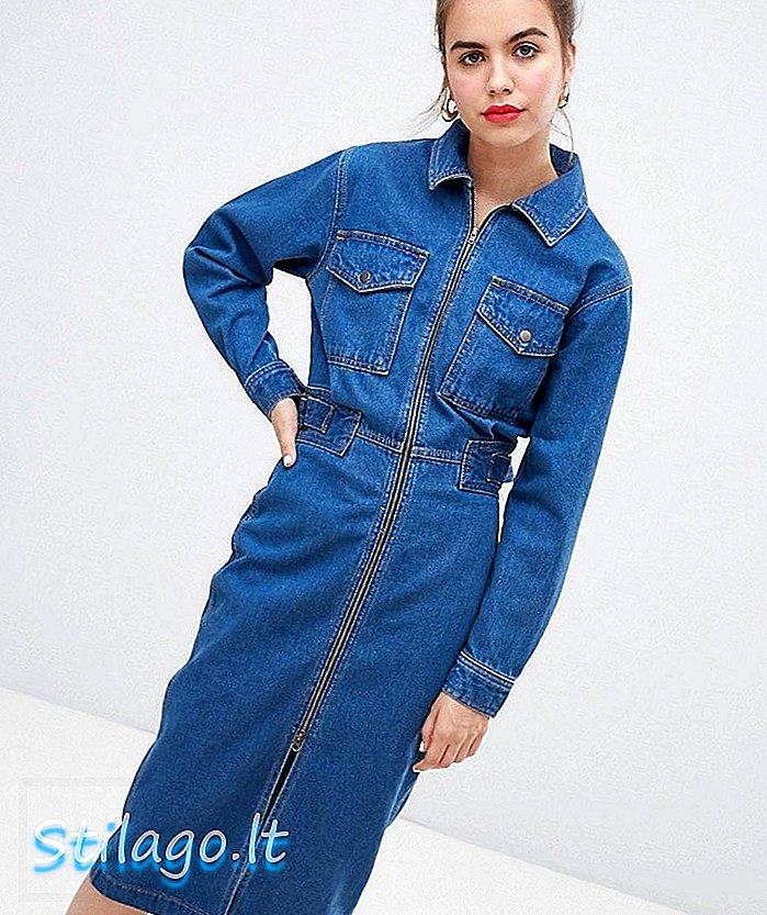 ASOS DESIGN - Robe utilitaire en jean - Bleu délavé moyen