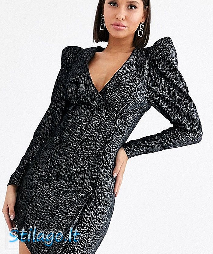 लैविश ऐलिस मखमली मिनी पोशाक स्टेटमेंट शॉल्डर के साथ काले रंग में diamonte विस्तार से