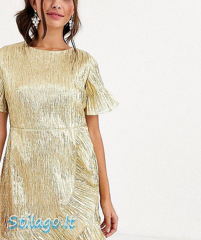 Collective Label chromé mini šaty ve zlatě