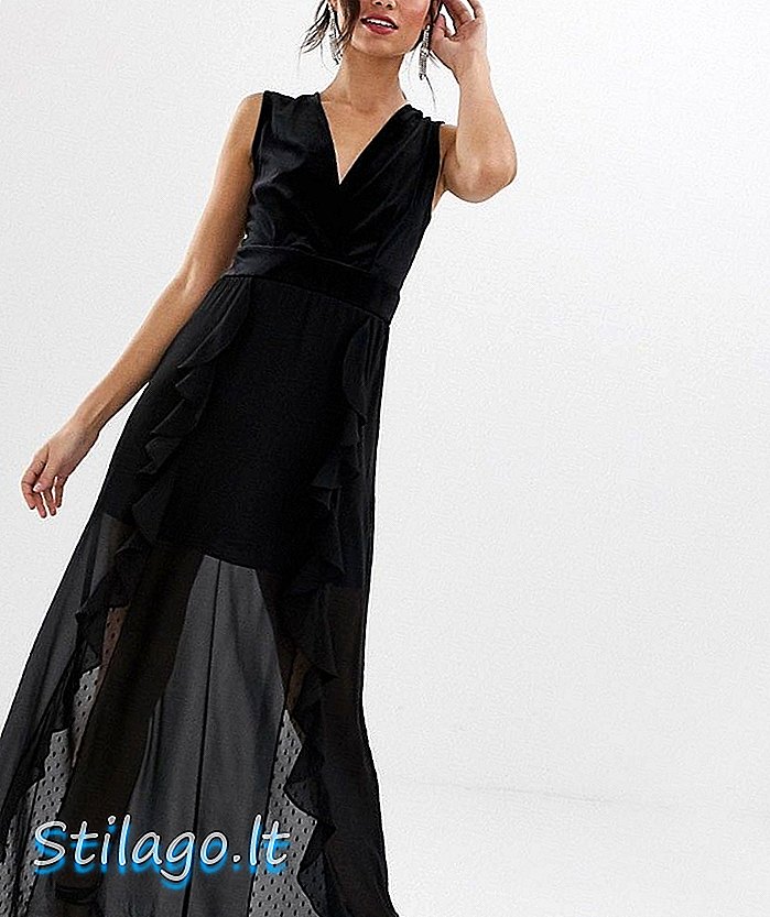TFNC v neck maxi φόρεμα με δαντέλα ένθετο-Μαύρο