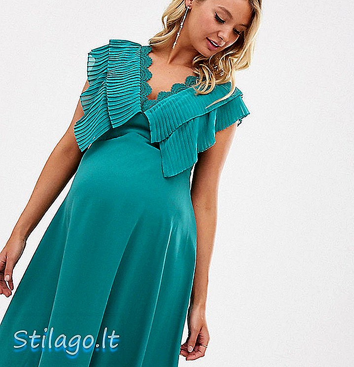 ASOS DESIGN שמלת midi עם שרוול קפל בשכבה כפולה בהריון בצבע כחול