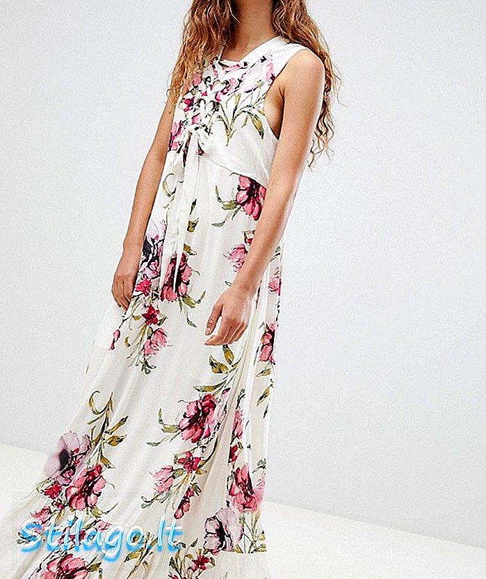 Gilli mouwloze maxi-jurk met bloemenprint-Cream