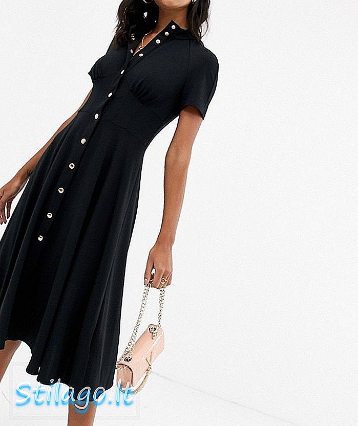 ASOS DESIGN korzetové bruslařské midi šaty s popperem detail-Black