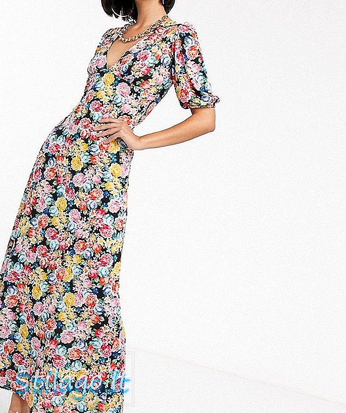 ASOS DESIGN maxi herbaciana sukienka z wiązanym plecami w kwiatowy wzór-Multi