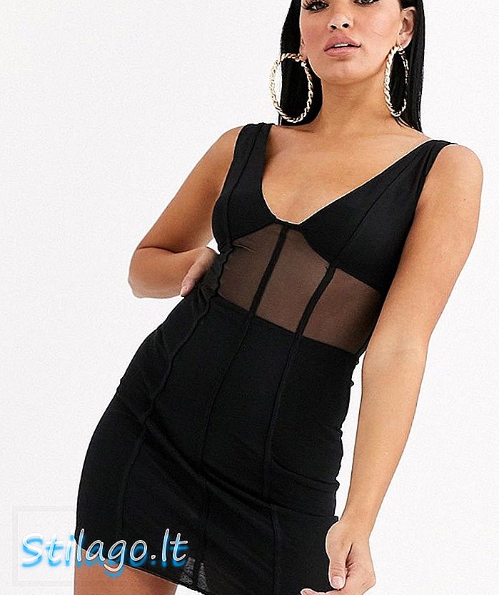 Bodycon-Kleid mit Tiger Mist-Mesh-Panel in Schwarz