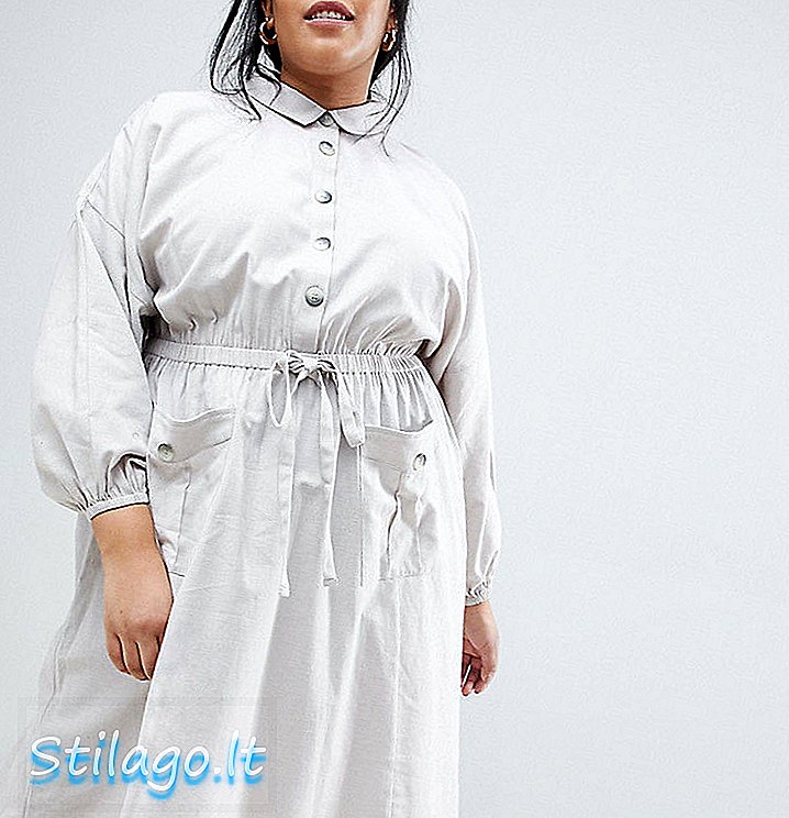 ASOS DESIGN Καθημερινό φόρεμα πουκάμισο με μεσαίο κορδόνι και κορδόνι στη μέση-Γκρι
