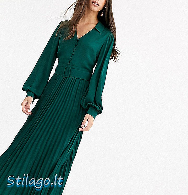 فستان طويل بنمط قميص من فاشن يونيون - أخضر