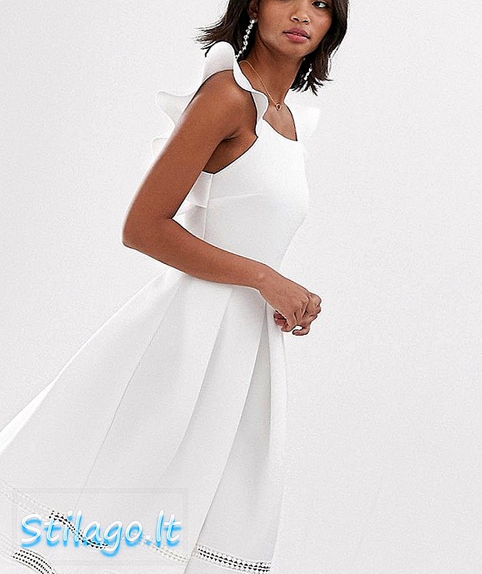 فستان ASS DESIGN من الدانتيل بحمالة ظهر مكشكش - أبيض