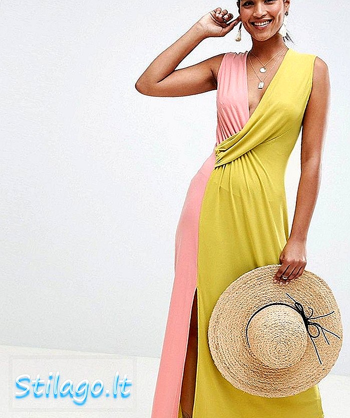 ASOS DESIGN χρώμα μπλοκ στρίψιμο μέση maxi φόρεμα-Multi