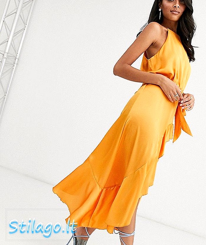 „Forever U Collection“ apykaklės kaklo apvyniojimo kaklaraiščio ruffle suknelė oranžine spalva