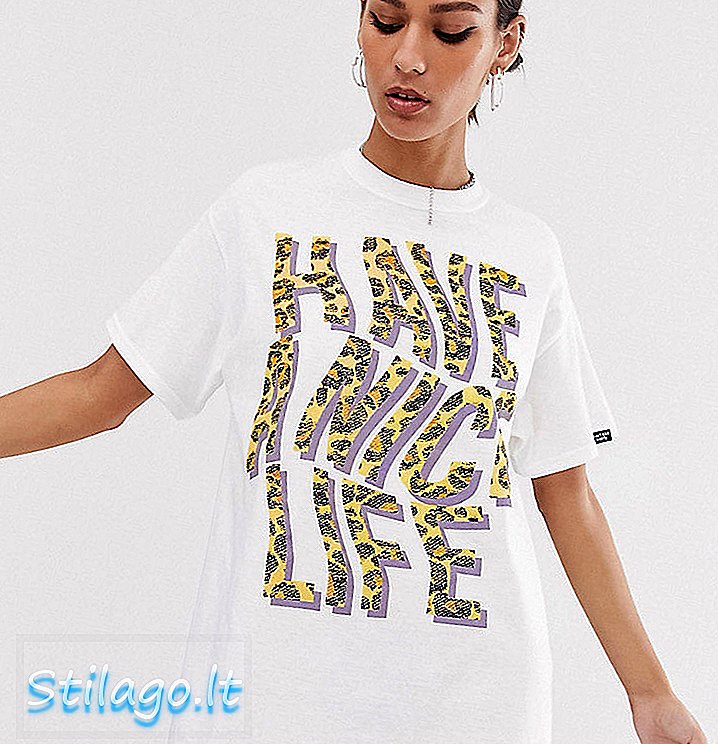 Exclusieve vintage Supply t-shirtjurk met smokwerk aan de zoom en mooie life print - Wit