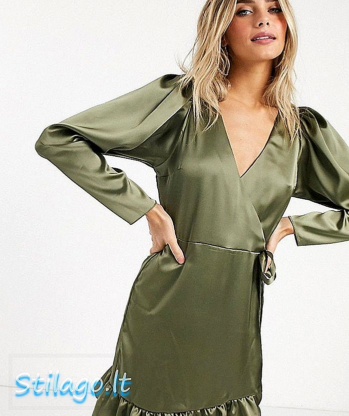 ASOS DESIGN - Mini robe portefeuille en satin - Vert