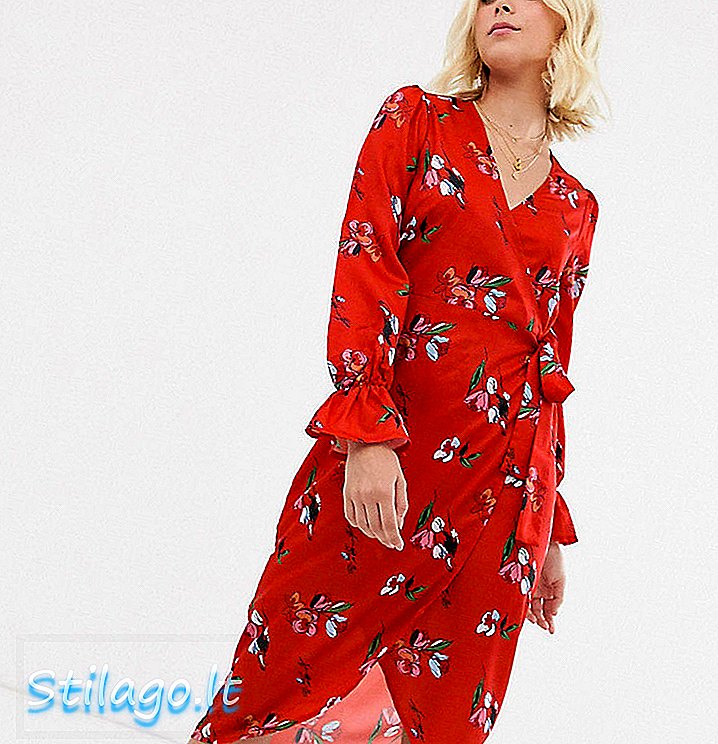 Boohoo αποκλειστικό φόρεμα μεσαίου χρώματος με κόκκινα λουλούδια-Multi