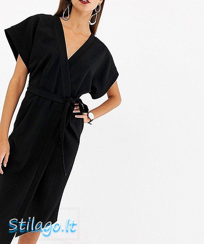 Sukienka midi z wiązaniem ASOS DESIGN - czarna