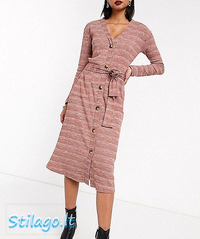 ASOS DESIGN marl cinto com botão através do vestido midi-Brown