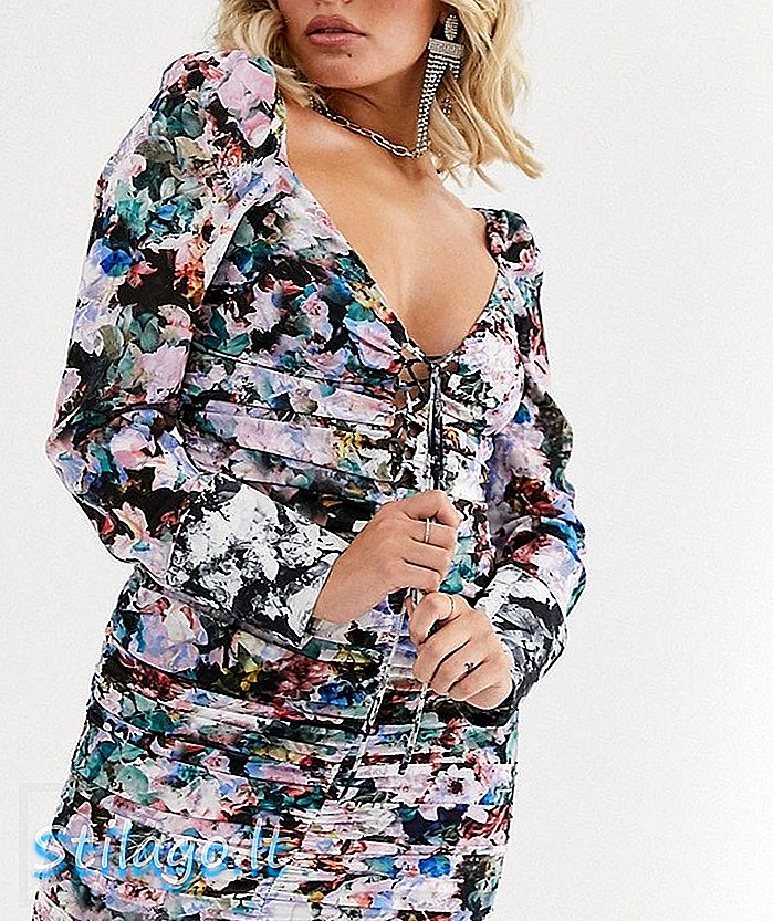 Vestire rushmore mini abito aderente con rouches stampato floreale-Multi