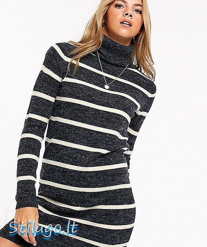 Drosmīga Soul ruļļa kakla kontrasta svītru džempera kleita kokoglē-pelēkā krāsā