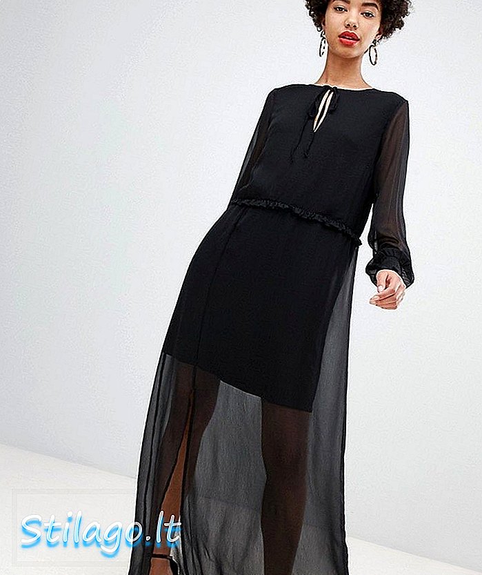 Vero Moda šifónové čiré maxi šaty s manžetovými detaily v černé barvě