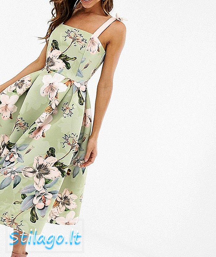 Платье миди с цветочным принтом и ремешком ASOS DESIGN - цвет зеленый