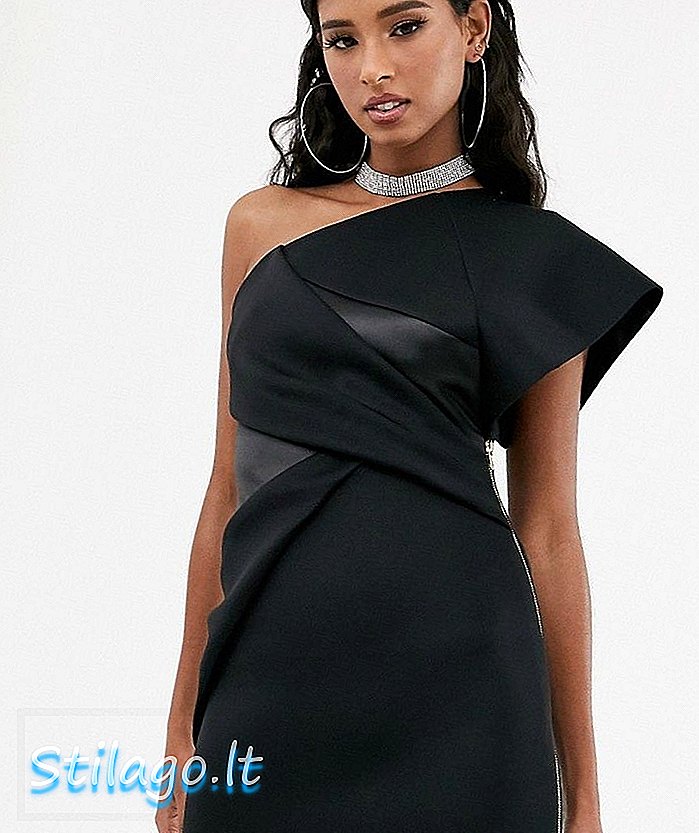 Черное мини-платье на одно плечо с отделкой молнией ASOS DESIGN