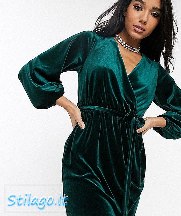 Stijl Cheat overslag swing jurk met klokmouwen in groen-Multi