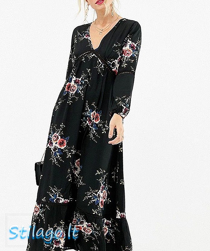 Uttam Boutique 3/4 كم فستان طويل بنقشة زهور أسود