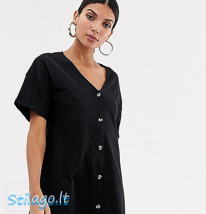 ASOS DESIGN - Bottone alto con mini slub e vestito scampanato-Nero