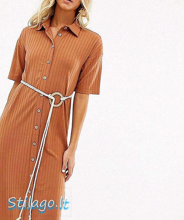 Кнопка ASOS DESIGN midi через плаття-сорочку з мотузковим поясом-коричневий